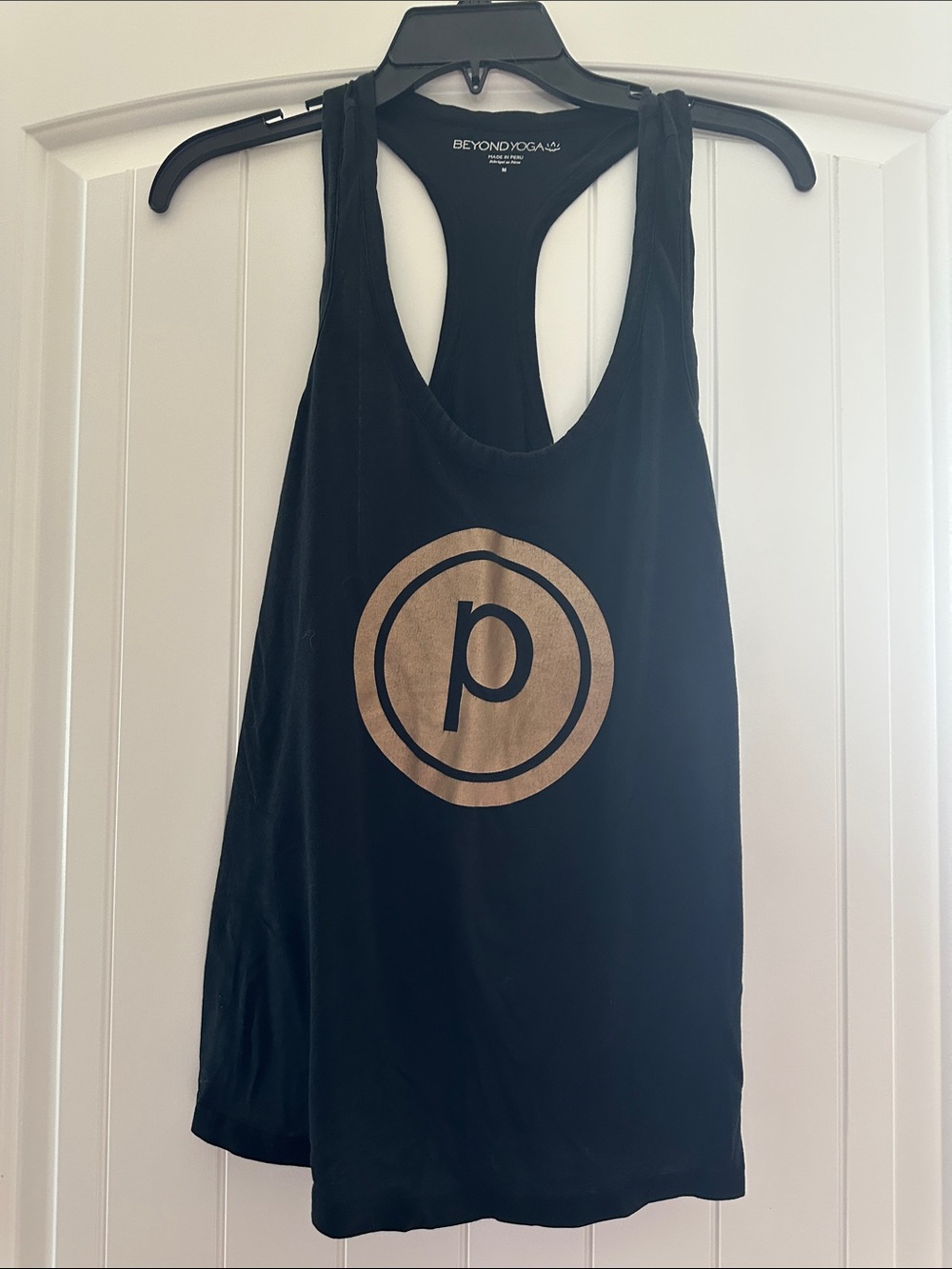 Beyond Yoga PB Black Racerback Tank with Gold Metallic Logo